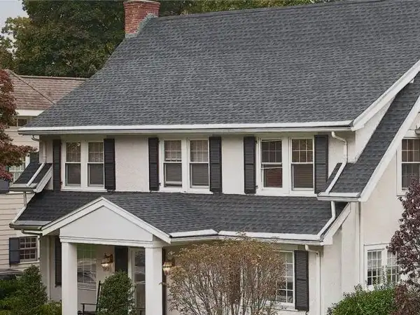 Home with a dark gray shingle roof